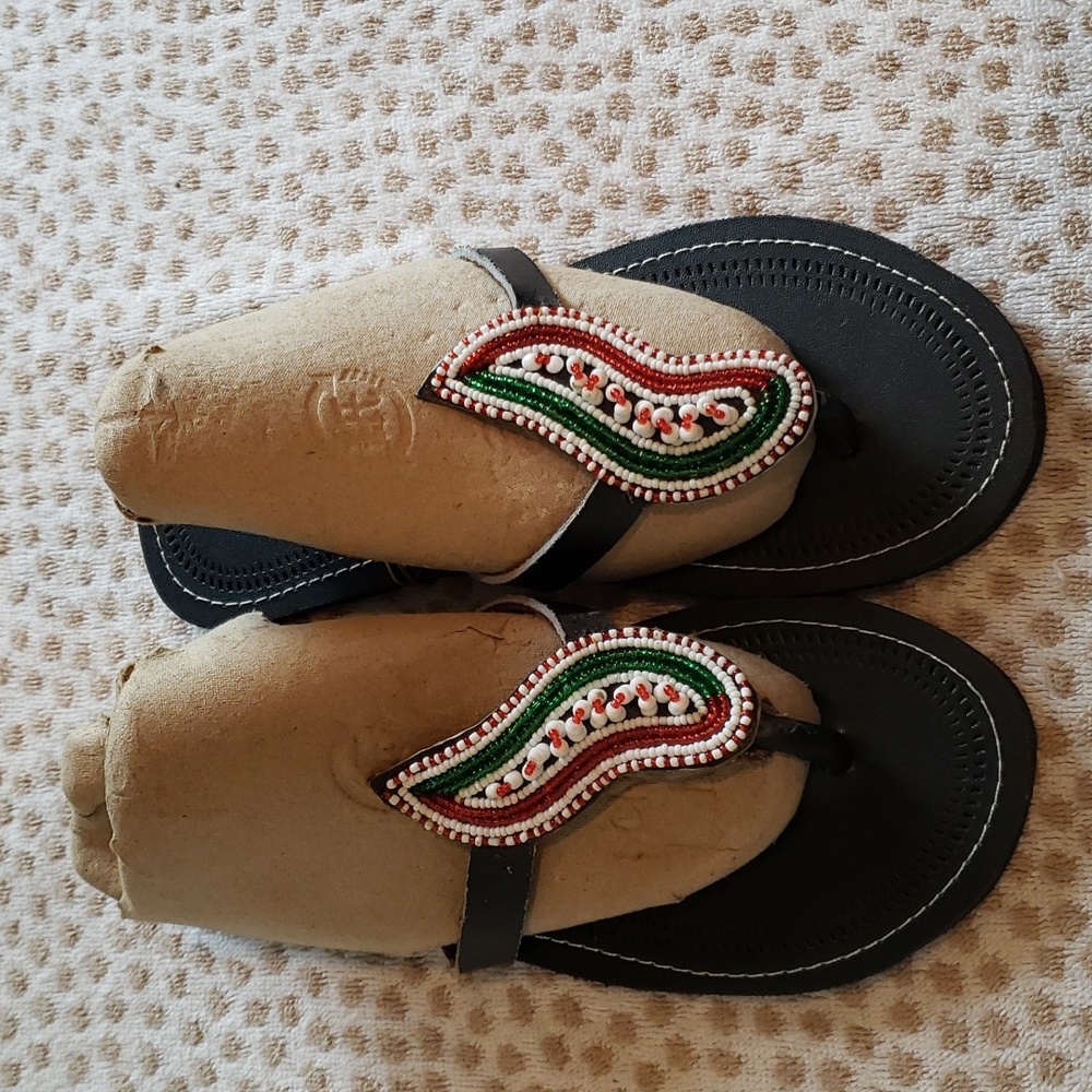 Ladies Cultural Sandals, Size 10 or 40 made with rich Cultural beads